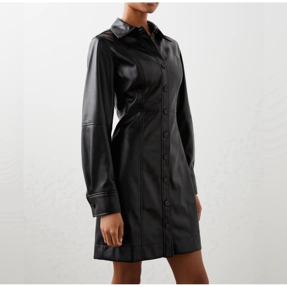NEW Rails Ruby Faux Leather Black Mini Shirtdress Size Small Long Sleeve NWT - Picture 2 of 14